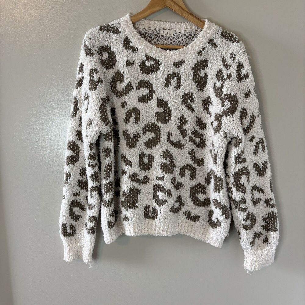POL Animal Print Sweater Womens Ivory Beige Pullover Sz Small